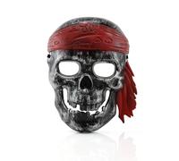 Maschera da pirata per bambini - Confezione da 1 - Maschera in plastica con teschio da pirata con design a bandana in 2 colori assortiti - accessorio per costume da capitano di Halloween spaventoso