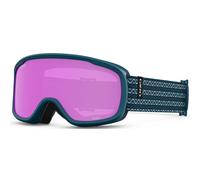Maschera da sci Giro Moxie - Maschera da snowboard per donna e ragazzo - Cinturino Harbor Blue Sequence con lenti ambra rosa/gialle