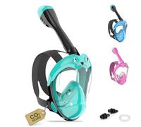 Maschera da snorkeling per bambini - Maschera da snorkeling sicura per bambini dai 6 anni in su, anti-appannamento - Maschera completa da trasporto inclusa (Verde e nero, XS)