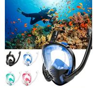 Maschera da snorkeling per il viso intero con doppio tubo, set da nuoto e snorkeling, anti-appannamento e anti-perdite, visuale a 180°, accessori da spiaggia, galleggiante da piscina Nero--S/M,Nero: L