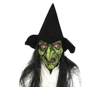 Maschera da strega verde in lattice per Halloween, con parrucche nere, maschera spaventosa per la testa di strega, con cappello, maschera per capelli lunghi, per feste di Carnevale Adutl, costume