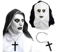 Maschera da Suora, Maschera di Halloween con Croce, Maschera da Suora Spaventosa, Realistica Maschera Halloween Horror, per Costume The Nun, Halloween Feste in Costume Halloween Kostüm Nonne (style-2)