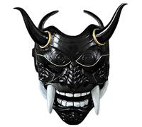 Maschera del diavolo, maschera oni, fatta fatta spara latex giapponese Hannya con zanne e corno di bue, 11x9.5 Maschere del diavolo horror per Halloween, oggetti di cosplay, oggetti di scen