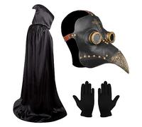 Maschera della Peste, Maschera per Costume di Halloween con Becco Lungo in Lattice Steampunk con Mantello Nero