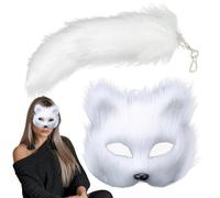 Maschera di animali e set di coda - Abiti che consentono alle donne un outfit di cosplay per animali pelosi | Eventi a tema che maschere per materiale di attrezzatura | Push White Tehi