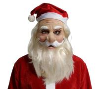 Maschera di Babbo Natale - per costume di Babbo Nolo | Maschera in silicone a testa con cappello rosso e barba bianca | per mascherate per feste di No | Costume divertente