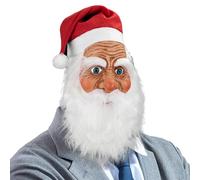 Maschera di Babbo Natale - Testa completa in lattice, include barba realistica e cappello rosso, materiale morbido e confortevole, design durevole per un uso prolungato | feste di Natale, eventi