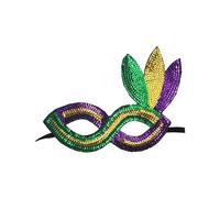 Maschera di Carnevale Uomo, Mardi Party con Tre Colori Oro Viola e Verde con Occhio di Paillettes