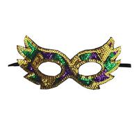 Maschera di Carnevale Uomo, Mardi Party con Tre Colori Oro Viola e Verde con Occhio di Paillettes