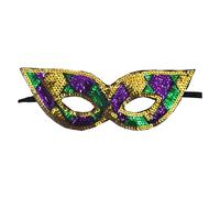 Maschera di Carnevale Uomo, Mardi Party con Tre Colori Oro Viola e Verde con Occhio di Paillettes