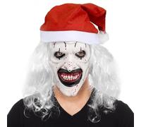 Maschera di Clown di Halloween, maschera di Halloween spaventosa con cappello di Babbo Natale, accessori per costume da assassino, accessori per cosplay