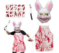 Maschera di Halloween Horror Rabbit Set, Coniglio Dell'orrore Costume Con Maschera da Coniglio Spaventoso Coltello Finto Grembiule Insanguinato, Tatuaggio Halloween, per Cosplay di Halloween