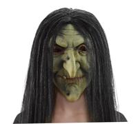 Maschera di Halloween Maschera da strega malvagia Lattice elasticizzato Vecchia signora con capelli neri Spaventosa con fori di ventilazione Taglia unica adatta alla maggior parte delle maschere