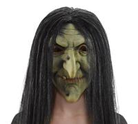 Maschera di Halloween Maschera da strega malvagia Lattice elasticizzato Vecchia signora con capelli neri Spaventosa con fori di ventilazione Taglia unica adatta alla maggior parte delle maschere