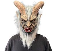 Maschera di Lucifero con corna, spaventosa maschera da diavolo Krampus, per Halloween, cosplay, accessori per costume (grigio)