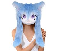 Maschera di pelliccia animale - Testa di costume di gatto realistico, accessorio per capelli lunghi | Accessorio per cosplay di Big Eyes Party Maschera da mascherata teatro con Halloween Anime