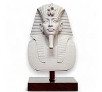 Maschera di Tutankhamon Scultura da Tavolo in Marmo con Base in Legno H 31cm