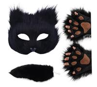 Maschera di Volpe Mezza Faccia Maschera therrian, finte Code therrian e fauci Guanti di Zampe therrian, Attrezzatura therry pelosa Morbida, Costume Peloso per Il Cosplay Pasquale per Feste in mascher