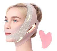 Maschera dimagrante per il doppio mento, riutilizzabile, con linea a V, per donne e uomini, con strumento Gua Sha per il viso, cinghia regolabile e traspirante per sollevamento mascella, anti