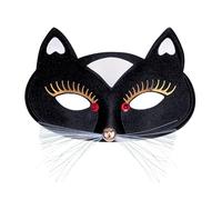 Maschera Domino Gatta con Ciglia e Baffetti Accessorio Costume Donna Sensuale ed Elegante con Elastico Ideale per Carnevale Halloween Feste in Maschera Party a Tema Cosplay ed Eventi Serali (Nero)