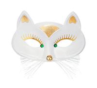 Maschera Domino Gatta con Ciglia e Baffetti Accessorio Costume Donna Sensuale ed Elegante con Elastico Ideale per Carnevale Halloween Feste in Maschera Party a Tema Cosplay ed Eventi Serali (Bianco)