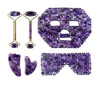 Maschera for il viso in giada di cristallo viola Gua Sha Raschietto for massaggiatore Set di rulli for massaggiatore con ametista naturale, tipo 1