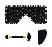 Maschera for il viso in ossidiana naturale Rullo for massaggio for la cura del viso Gua Sha Board Strumenti for la cura del rilassamento degli occhi di cristallo nero, set 6 in 1 decorazione della sta