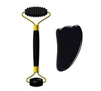 Maschera for il viso in ossidiana naturale Rullo for massaggio for la cura del viso Gua Sha Board Strumenti for la cura del rilassamento degli occhi di cristallo nero, set 6 in 1 decorazione della sta