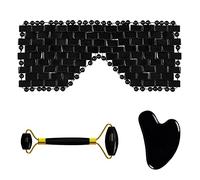 Maschera for il viso in ossidiana naturale Rullo for massaggio for la cura del viso Gua Sha Board Strumenti for la cura del rilassamento degli occhi di cristallo nero, set 6 in 1 decorazione della sta
