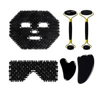 Maschera for il viso in ossidiana naturale Rullo for massaggio for la cura del viso Gua Sha Board Strumenti for la cura del rilassamento degli occhi di cristallo nero, set 6 in 1 Collezioni di casa (