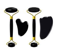 Maschera for il viso in ossidiana naturale Rullo for massaggio for la cura del viso Gua Sha Board Strumenti for la cura del rilassamento degli occhi di cristallo nero, set 6 in 1 decorazione della sta