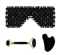 Maschera for il viso in ossidiana naturale Rullo for massaggio for la cura del viso Gua Sha Board Strumenti for la cura del rilassamento degli occhi di cristallo nero, set 6 in 1 decorazione della sta