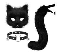 Maschera Fox Furx Furx con colletto a campana in pelle e soffice coda simpatica costumi di Halloween realistici per cosplay a tema, accessori per abiti neri