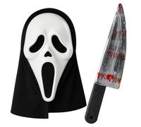 Maschera Ghost Face e Coltello Insanguinato Finto - Set di Accessori per Costume di Halloween per Adulti - Maschera Horror di Scream e Coltello di Scena per Uomini - Costumi Spaventosi per Halloween
