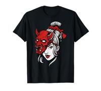 Maschera giapponese audace Oni con espressione feroce Maglietta