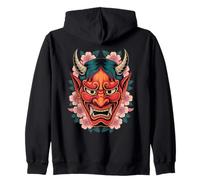 Maschera Giapponese Demon Yokai Devil Cherry Blossom Hannya Oni Felpa con Cappuccio