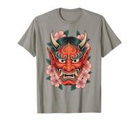Maschera Giapponese Demon Yokai Devil Cherry Blossom Hannya Oni Maglietta