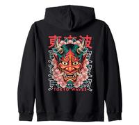 Maschera Giapponese Demone Cherry Blossom Yokai Devil Hannya Oni Felpa con Cappuccio