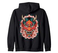 Maschera Giapponese Demone Cherry Blossom Yokai Devil Hannya Oni Felpa con Cappuccio
