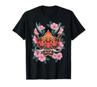 Maschera Giapponese Demone Cherry Blossom Yokai Devil Hannya Oni Maglietta