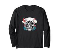Maschera Giapponese Oni Bold Demon Art Street Style Maglia a Manica
