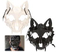 Maschera giapponese per Halloween, 2 pezzi di lupo mannaro cosplay, maschera a forma di teschio nero e bianco, maschera terrificante, maschera anime therian mask divertente maschere, costume di