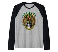 Maschera Guerriero Teschio Azteco Antica Civiltà Mitologia Maglia con Maniche Raglan