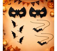 Maschera Halloween per bambini, 6 pezzi, 2 maschere da pipistrello con 2 fermagli ali e 2 collane a pipistrello, maschera da Batman per adulti, accessori per costume Halloween Cosplay Carnevale