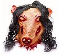 Maschera Horror Halloween Testa di Maiale Spaventosa Realistica - Maschera Viso Cosplay Sanguinante con Capelli - Costume Accessori Diavolo Zombie Vampiro