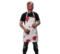 Maschera horror viso bruciato e grembiule macellaio sanguinante costume Hallo...