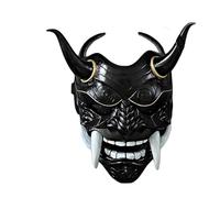 Maschera In Lattice Di Halloween - Maschera Horror, Mascheras Hannya Giapponese Di Halloween, Mascheras Giapponese, Fantasma In Lattice A Faccia Intera Samurai Con Zanne Corna Guerriero(Black)