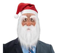 Maschera In Lattice Santa - Ragazzo Sulla Testa, Coperta Del Costume Della Barba | Autentico Accessorio Per Le Vacanze Con Decorazione Del Cappello Rosso, Copertura Del Viso Piena Grandezza Per Adulti