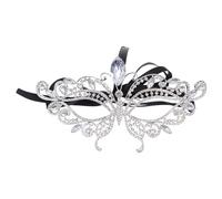 Maschera in Lega con Pietre Lucenti, Stile Semplice, Argento, Raffinata | Adatta al Viso, Comoda da Indossare, per Ballo in Maschera e Teatro