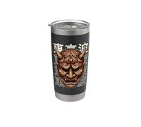 Maschera in legno Oni Diavolo giapponese Demone giapponese Oni Mask Bicchiere termico in acciaio inox doppia parete